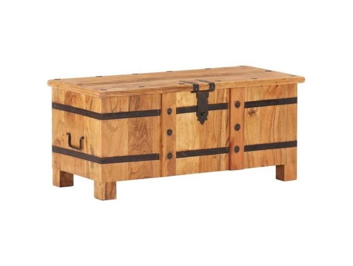 Coffre - HAO - 90x40x40 cm - Bois d'acacia massif - Verrouillable - Durable