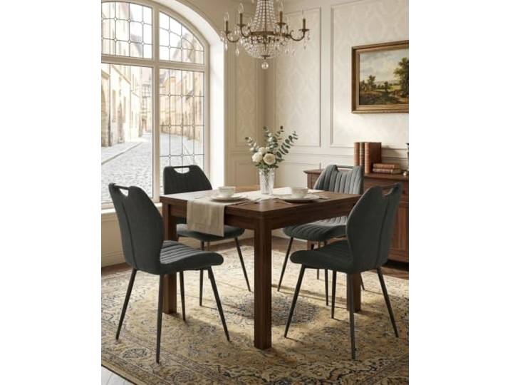 JIJIAN Esszimmerstühle 4er Set, Leinenstoff, Metallbeine, Anthrazitgrau Stühle Esszimmer, Küchenstühle, Polsterstühle, Metallgestell und hoher Rückenlehne für Esszimmer, Küche, Restaurant