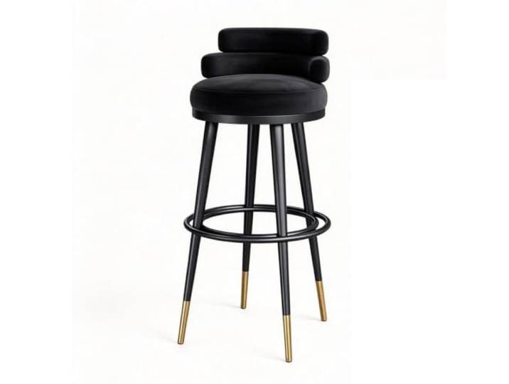 Guyifuny Barhocker für Küche und Bar 1er Set Samt Metallgestell Samt auf hochdichtem Schaum, niedrige Rückenlehne für langes Sitzen, Metallgestell mit Fußstütze(Black,25.6in)