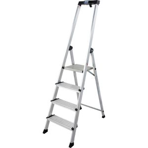 Krause Stehleiter Monto Safety PlusLine, 127921, aus Aluminium, bis 150kg, mit 4 Stufen à 12,5cm Tiefe