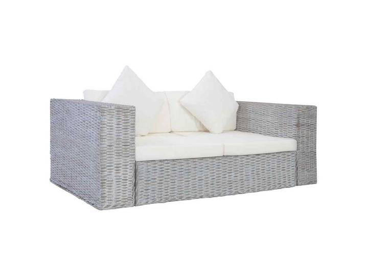 vidaXL Sofa 2-Sitzer-Sofa mit Kissen Grau Natürliches Rattan