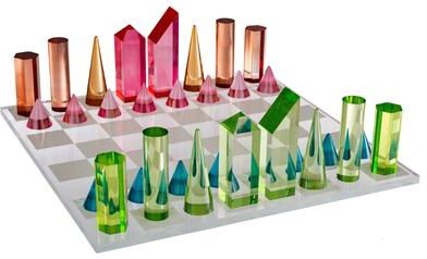 Modern Chess Set - Acrylic Chess Board with 32 Colorful Game Pieces by Trademark Games
