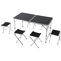 Relaxdays Campingtisch mit 4 Hockern Schwarz,Silber