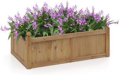 Costway 46 x 24 x 16 Inch Rectangular Planter Box with Drainage Holes for Backyard Garden Lawn-Brown