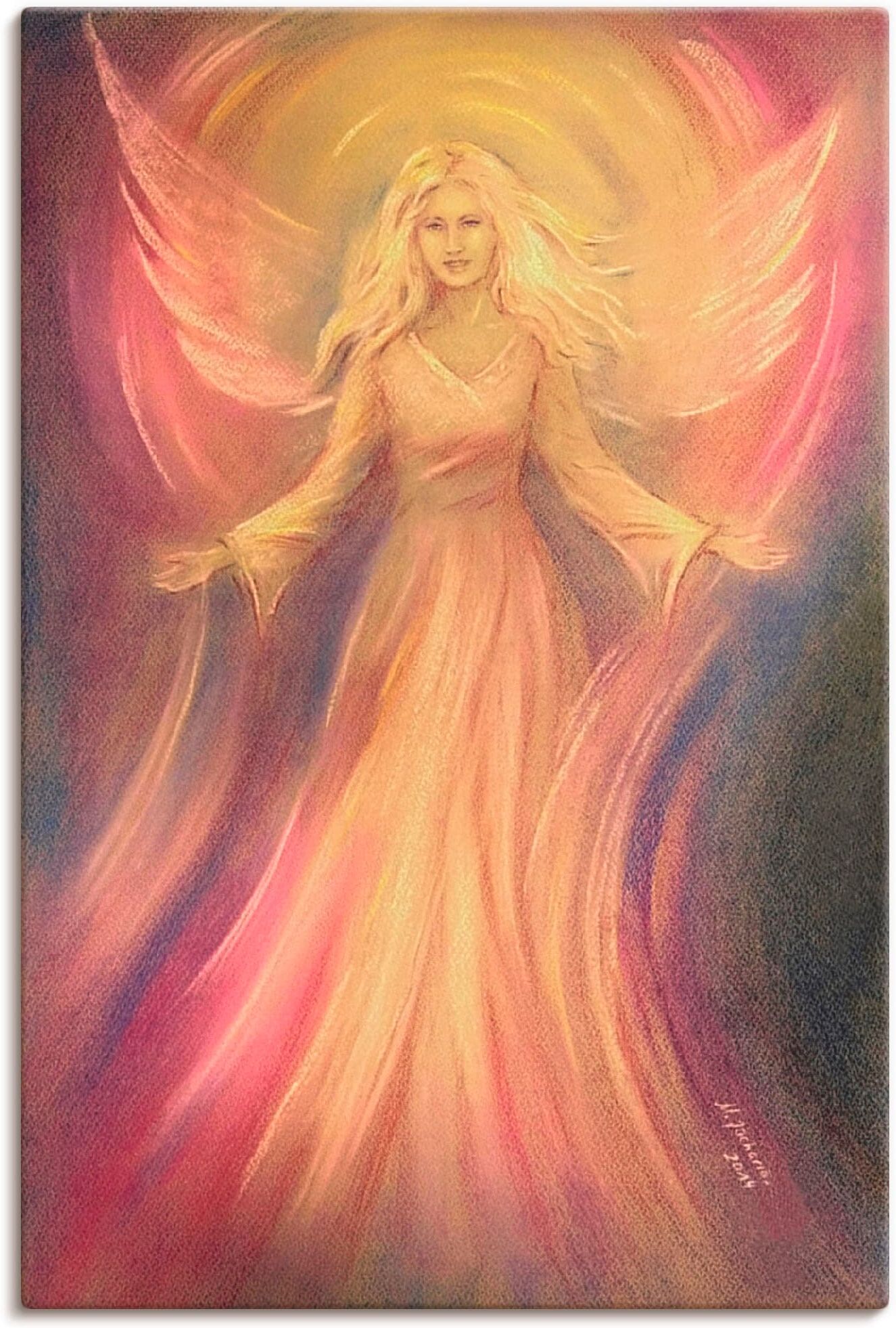 Wandbild ARTLAND "Engel Licht Liebe - Spirituelle Malerei", pink (farbe bild(er): pink), B:60cm H:90cm, Bilder, Wandbild, als Alubild, Leinwandbild in verschied. Grössen farbe bild(er): pink B/H/T: 60cm x 90cm, Leinwandbild Religion Hochformat, 1 Stk.
