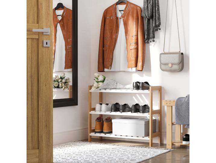 Étagère Chaussures Bambou 3 Niveaux Blanc