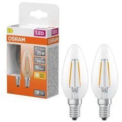 2er Pack OSRAM Klare E14 LED Filament Kerze 1.8W Ersatz für 25W warmweiß