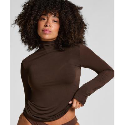 Pyjama HUNKEMÖLLER "super soft Turtleneck shirt with Cashmere", Damen, Gr. M, braun, 85% Modal, 10% Kaschmirwolle, 5% Elasthan, Homewear-Sets Pyjama
