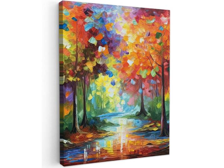 MuchoWow Leinwandbild - Landschaft - Wald - Farben - Natur - 60x80 - Gemälde, Mehrfarbig, Textil, Kiefer, Abstrakt, Rechteckig, 60x80 cm, gerahmt, Bilder & Rahmen, Bilder, Wandbilder
