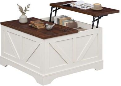 Costway 31.5 Inch Square Coffee Table with Lifting Tabletop and Hidden Compartment-Rustic Brown