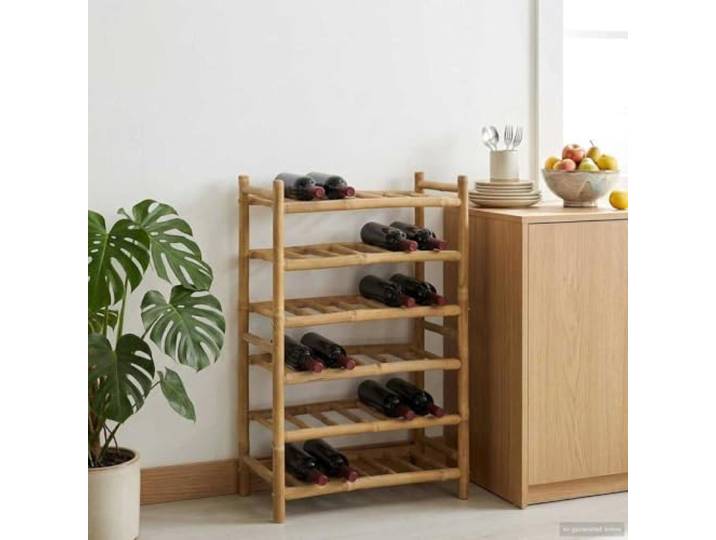smnyxs Weinregal aus natürlichem Bambus, 57 x 29,5 x 72 cm Natürlicher Bambus, leicht, modernes Design, einfache Montage, einfache Pflege, ideal für Küche und Esszimmer