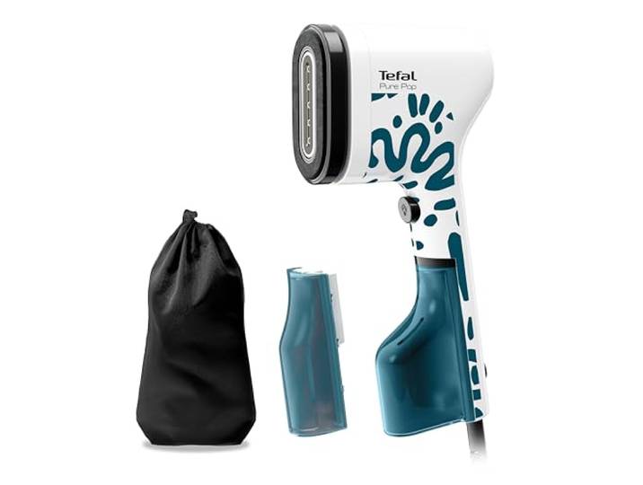 Tefal Pure Pop Home & Travel Dampfbürste, 20 g/Min. Dampfabgabe, in 15 Sek. einsatzbereit, Pad-System, sicheres Dampfglätten, zuhause/unterwegs, 2 Wassertanks, Alpenblau, DT2040E1