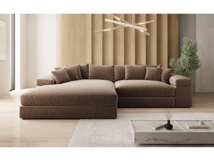 Designer Ecksofa Bernardo mit breiter Ottomane in Strukturstoff - Terrakotta - Strukturstoff - Links - Luxusbetten24