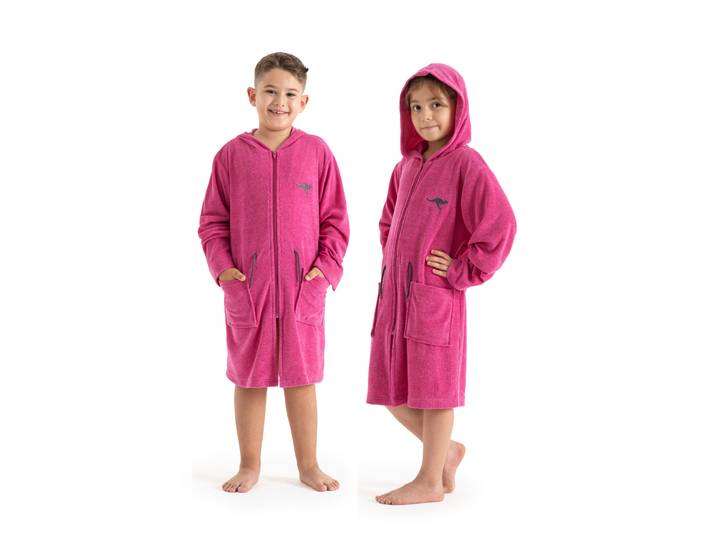 Kinderbademantel KANGAROOS Kira, Ideal für Zuhause, Schwimmbad oder im Urlaub Gr. 128, rosa (pink, grau), 128, Leichtfrottier, Hausmäntel, Kinderbademantel, modernen, sportliches Design, leuchtenden Akzenten