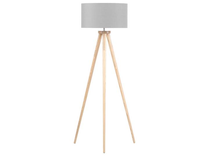Beliani Stehleuchte Nitra 45/45/142 cm, Grau, Holz, E27, 45x142x45 cm, Lampen & Leuchten, Innenbeleuchtung, Stehlampen