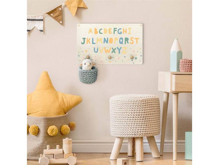 Patère enfants Alphabet et étoiles 40 x 25 x 1cm Multicolore/Multicolore