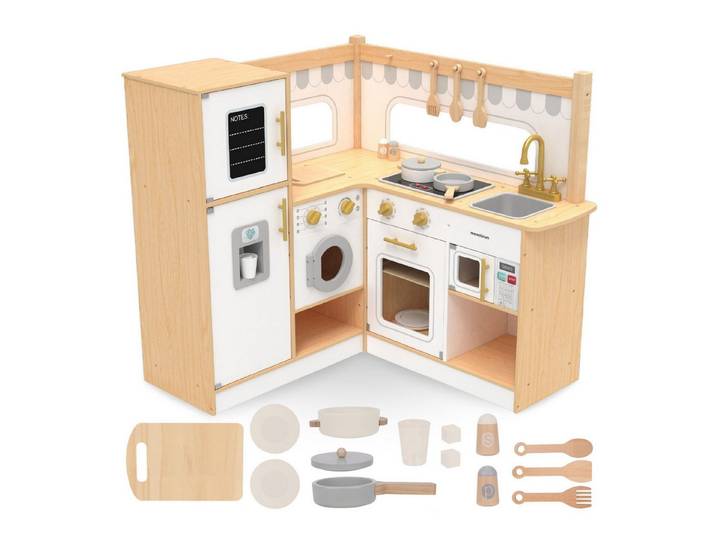 Mamabrum Spielküche Kinderküche aus Holz - Komplettes Küchen-Set für kreative Rollenspiele Holz