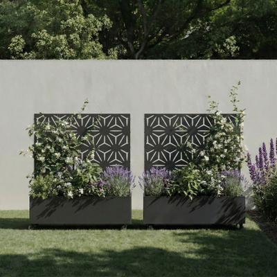Lumibee Modern Metal Outdoor Privacy Fence Screen with Planter Box