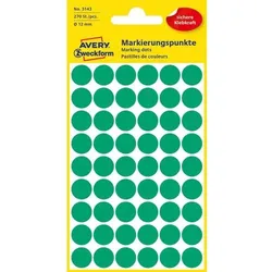 AVERY Zweckform Markierungspunkte 3143 Selbsthaftend Spezial Grün 12 x 12 mm 5 Blatt à 54 Etiketten
