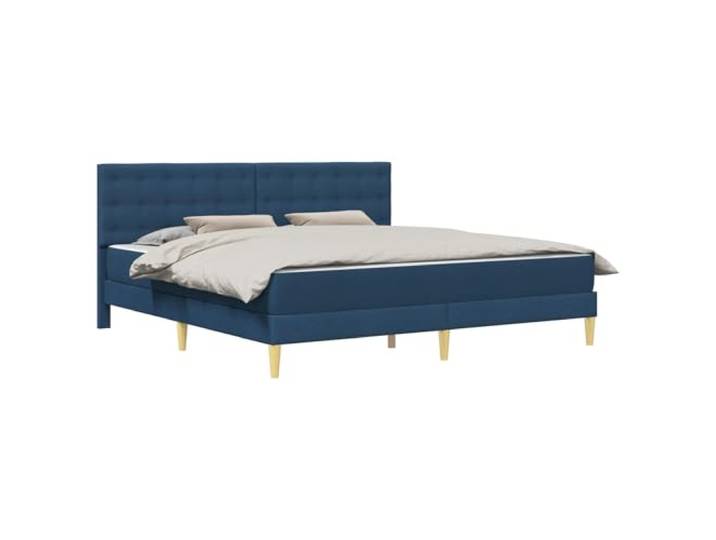 PUGYNBK Bettgestell Blau, 200 x 200 cm, Stoff Weiches Kopfteil, robustes Sperrholz, Aufbewahrung unter dem Bett, einfache Montage