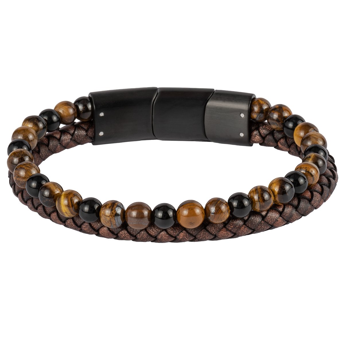 Jacques Lemans Lederarmband mit gelbem Tigerauge