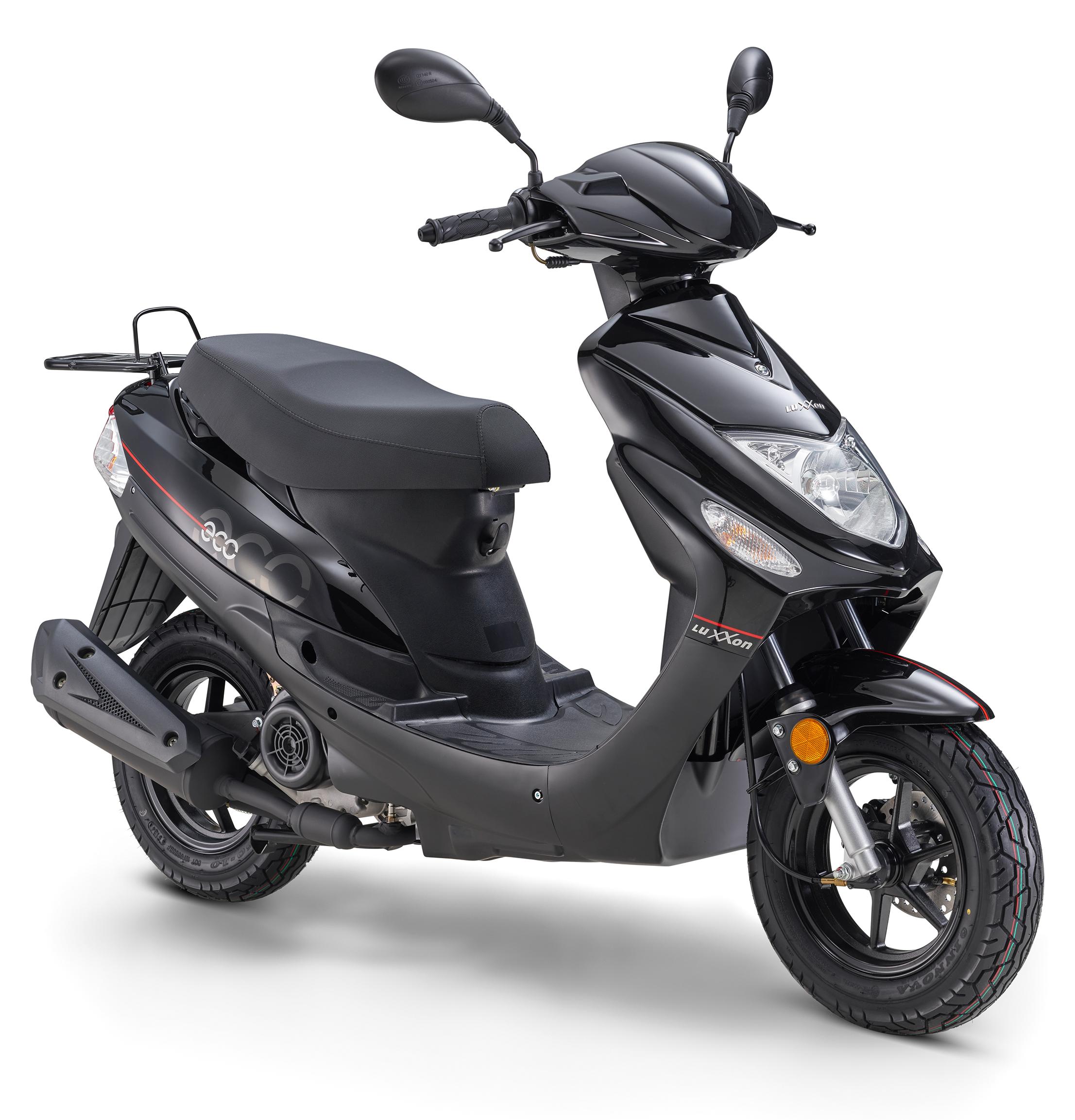 LuXXon Motorroller ECO (45km/h) E5 EFI, schwarz - 50ccm 4-Takt, 2,2kW/3PS, 1,9l/100km, 10" Reifen, mit Staufach, StVZO