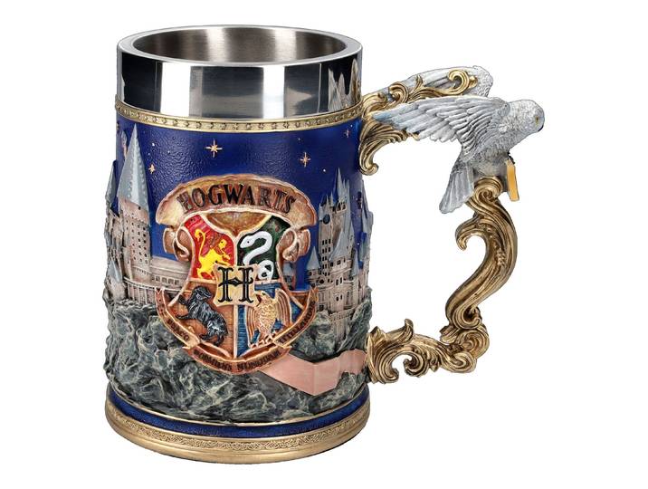 Figuren Shop GmbH Bierkrug Harry Potter Krug - Hogwarts - Bierkrug Merchandise Fanartikel, Kunststein (Polyresin), Edelstahl