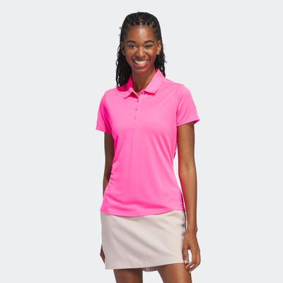 Poloshirt ADIDAS PERFORMANCE "SOLID PERFORMANCE SLEEVE FÜR DAMEN", Damen, Gr. L, rosa (solar pink), Obermaterial: 100% Polyester, Shirts, mit Druckknopfverschluss, aus Polyester, leichtes Pikeematerial