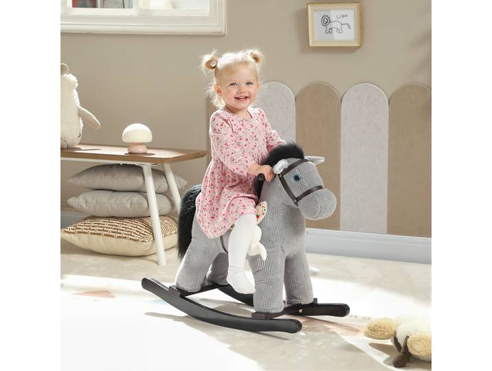 AIYAPLAY Cheval à Bascule Bébé Peluche Effet Sonore Gris