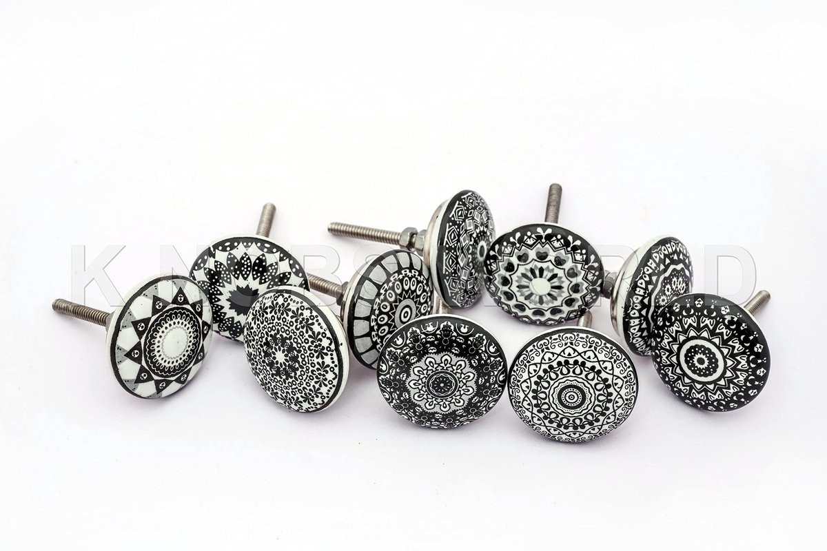 SnelShoppen 20 stuks keramische knoppen met bloemendesign in vintage-look, zwart voor kasten en meubels