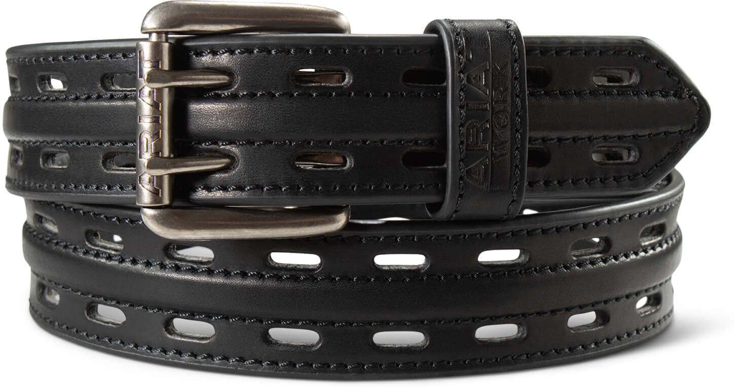 Men's Work Double Prong Belt in Black Leather, Size: 32 by Ariat