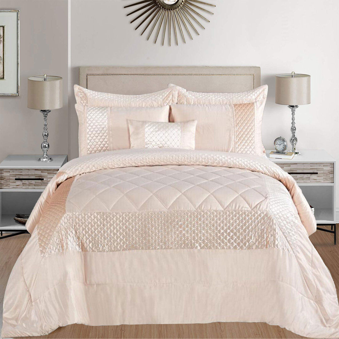 Fairmont Park Atlanta Quilted Velvet Embossed Bedspread Set with Matching Pillowcases – Soft, Luxurious & Machine Washable Bedding Beige 275 x 250cm Bedspread + 1 Pillow Sham