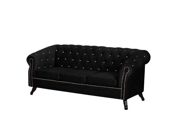 Sofa I 3-Sitzer Microfaser Schwarz/Schwarz Webstoff 195 x 84 x 88cm Glamour