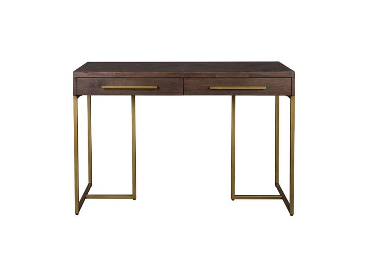Console en panneau de particules plaqué acacia marron, 2 tiroirs,