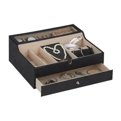 Relaxdays Schmuckkästchen in Lederoptik Creme,Schwarz