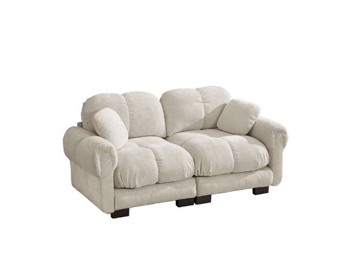 Canapé droit 2 places - Droit - Chenille beige - Design matelassé - Coussins épais