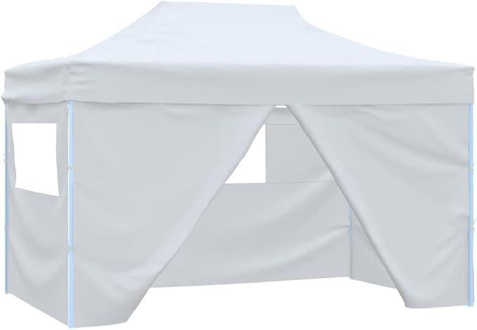 Partyzelt Faltbar mit 4 Seitenteilen 3x4,5 m Weiß stabiles Faltpavillon wasserdicht mit UV Schutz und Fenstern ideal für Garten Terrasse Outdoor Event Grillen