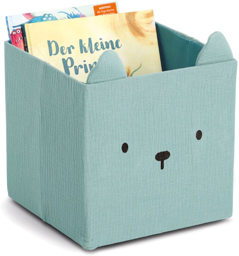 Aufbewahrungsbox ZELLER PRESENT "Bär", Musselin", blau (mint), B:28cm H:28cm T:28cm, Baumwolle, Polyester, Aufbewahrungsboxen, Aufbewahrungsbox, Tiermotiv, kinderfreundlich, faltbar mint B/H/T: 28cm x 28cm x 28cm