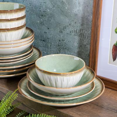 Gibson Elite Mayfair Bay 16-Piece Double Bowl Embossed Reactive Glaze Stoneware Dinnerware Set