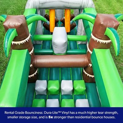 HeroKiddo 42 ft. T-Rex Adventure Inflatable Obstacle Course with Water Slide & Splash Pool, Dinosaur Party Inflatable