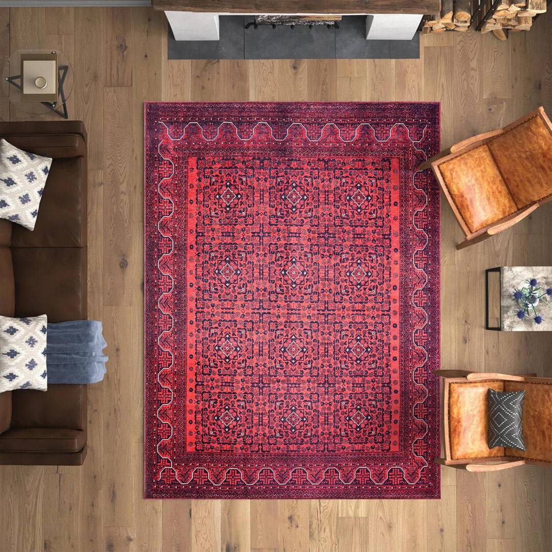 Langley Street Large Area Rugs Soft Lounge Carpet Mat Non-slip Luxury Bedroom Rug Washable Floor Carpet Pads 1317 Red Black Rectangle 200 x 290 cm