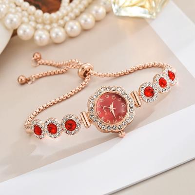 Youfap Market Fashion Ladies Quartz Wristwatch, Elegant Rhinestone Women Watches, Girls Bracelet Strap Gift Clock red