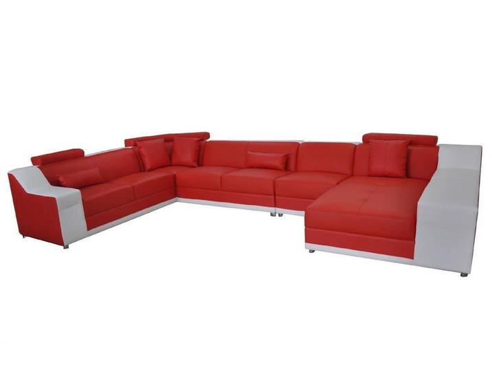 JVmoebel Wohnlandschaft Luxuriöses Ecksofa aus Leder in Rot und Weiß mit Boxspring-Technologie, Made in Europa