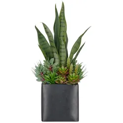 CREATIV green künstliche Pflanze Sukkulentenarrangement im schwarzen Metalltopf mit Kies, 55cm, grün
