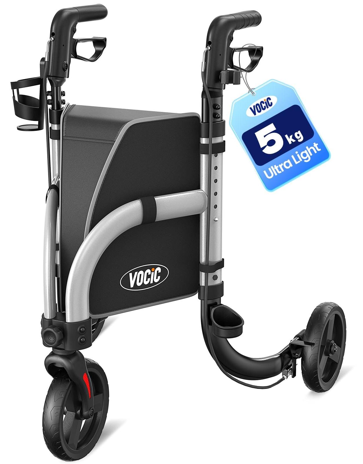 Rollator Gehhilfe - Faltbar - 4,9 kg - 3 Räder - Max. 136 kg - Höhenverstellbar 83-95 cm