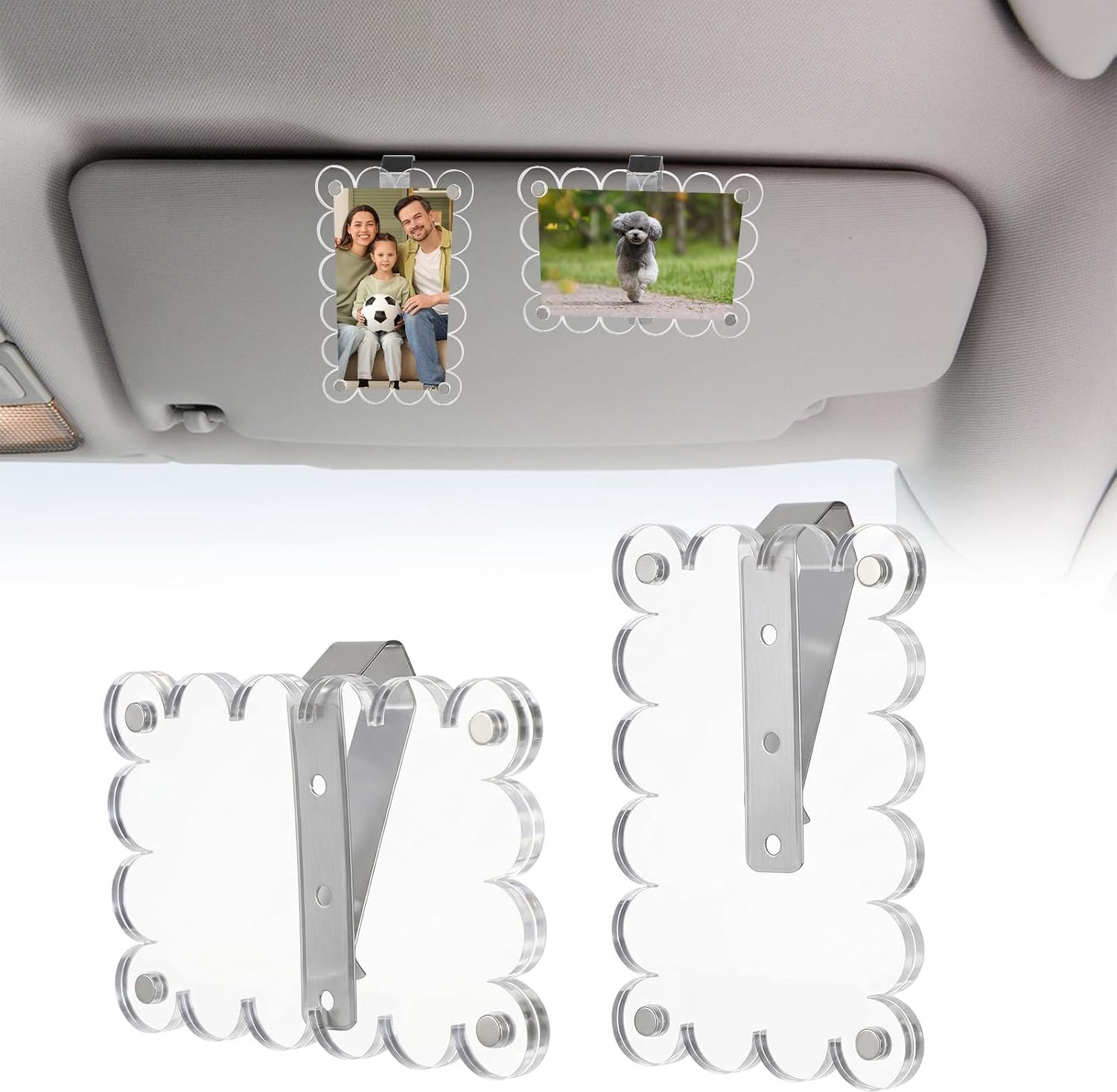 Vemera Auto zonneklep foto clips - 2 stuks - Magnetische dubbelzijdige acryl fotohouders