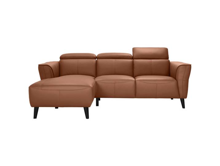 P & B Ecksofa, Cognac, Holz, Echtleder, Büffelleder, Kautschukholz, 223x173 cm, Wohnzimmer, Sofas & Couches, Sofas, Ledersofas