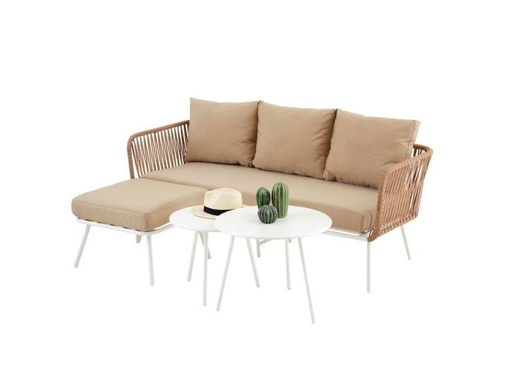 GARTENLOUNGE MYKONOS 4er Set beige, weiß