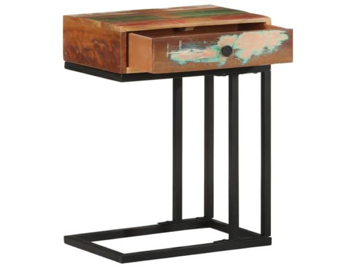 HFUDPOF Beistelltisch U-Form 45x30x61 cm Recyceltes Massivholz Massives Altholz, 1 Schublade, Stauraum, Sofatisch, Wohnzimmer, Unikat Holzmaserung