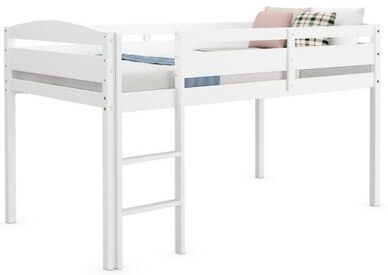 Costway Wooden Twin Low Loft Bunk Bed with Guard Rail and Ladder-White